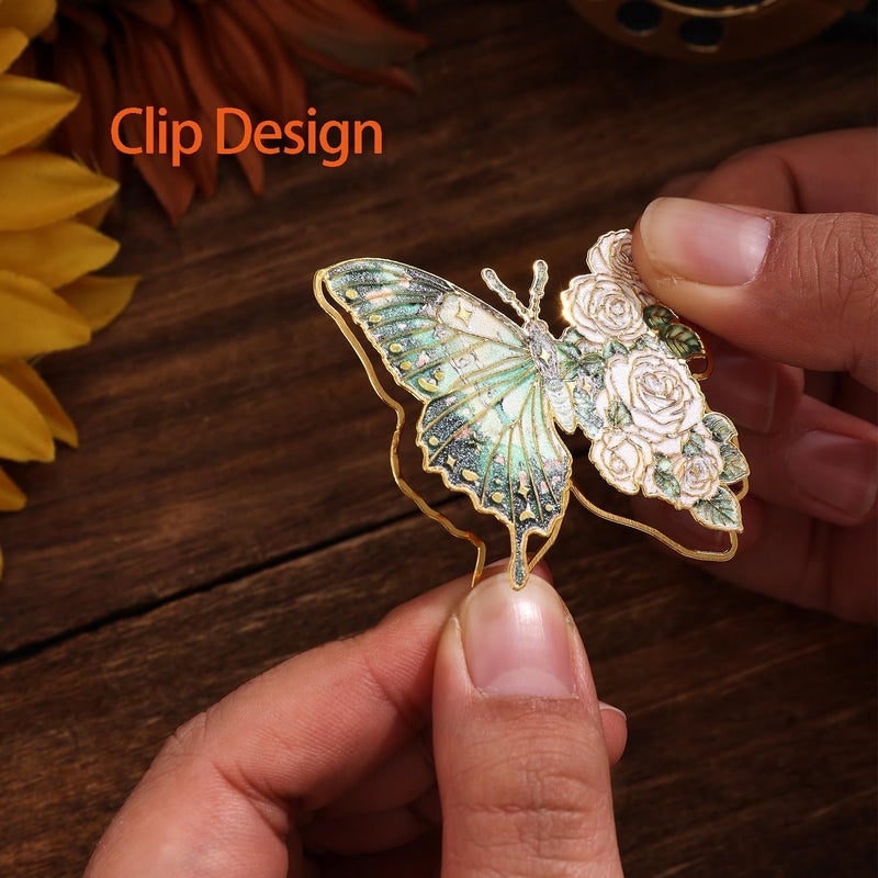 PAGEMORE 4 Pieces Metal Butterfly Bookmarks  Golden Clips Bookmark Oil Painting Theme Book Mark Bookmarks for Book Lovers Women Writers Readers Children Teens - Image 5